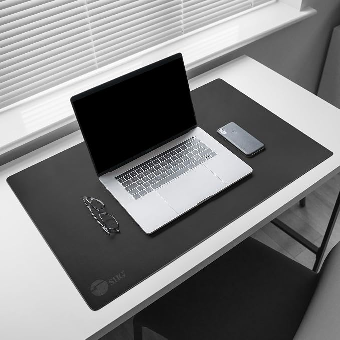 SIIG Extra-Large Vegan Leather Desk Mat, 36 x 22, CE-PD0412-S1 | Protect a 36 x 22" desktop with a smooth vegan-leather surface for a laptop, keyboard and mouse.