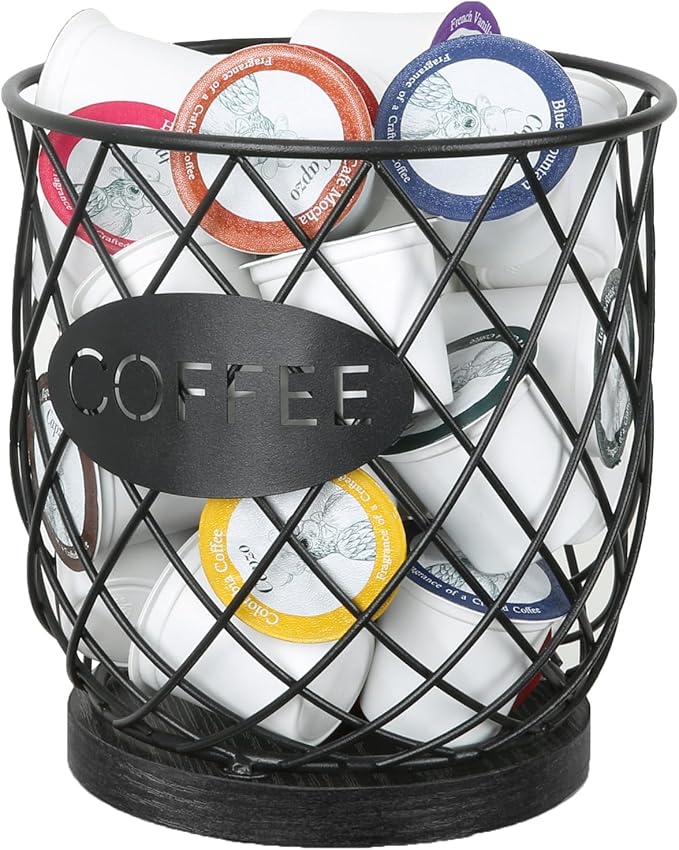 YINMIT K Cup Holder Organizer, Sturdy Coffee Pod Holder Organizer, 35 Kcup Large Capacity Storage Basket for Kitchen Counter and Office Desktop (Black-Circular)