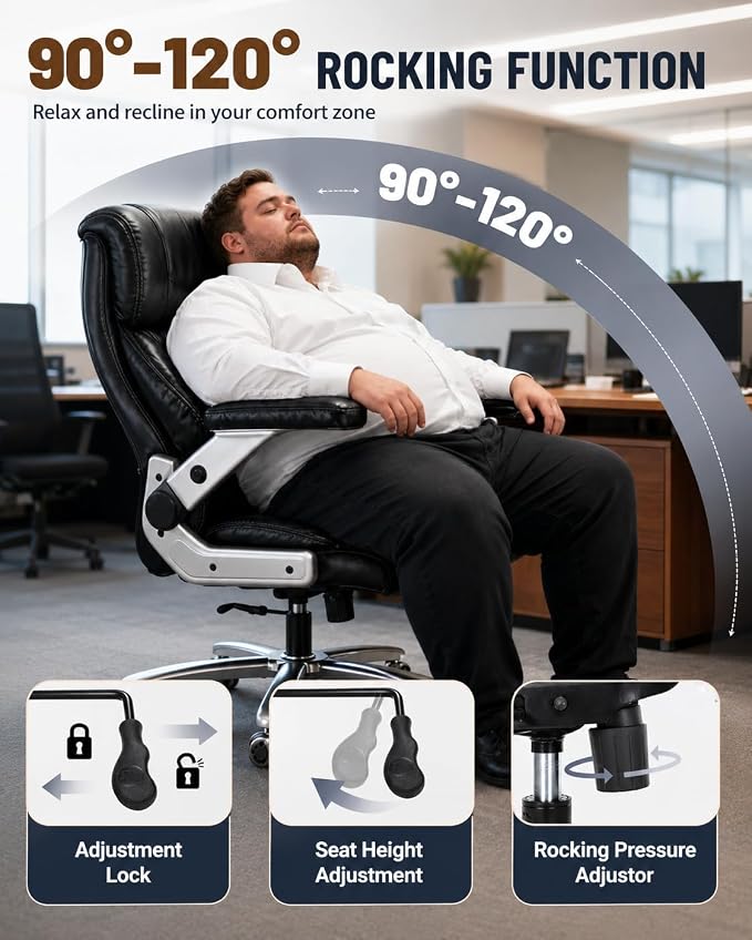 800lbs Big and Tall Office Chairs with 5D Flip Arms | Heavy Duty Desk Chair with Adjustable Lumbar Support, Office Chairs with Quiet Rubber Wheel and Extra Wide Seat