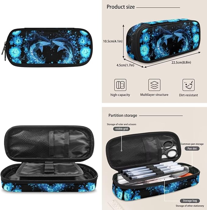 ZFRXIGN Shark Teen Boys Backpack for School with Cute Pendant 4PCS Backpack Set 17inch Middle High School Bag and Lunch Box Pencil Case Back to School Supplies