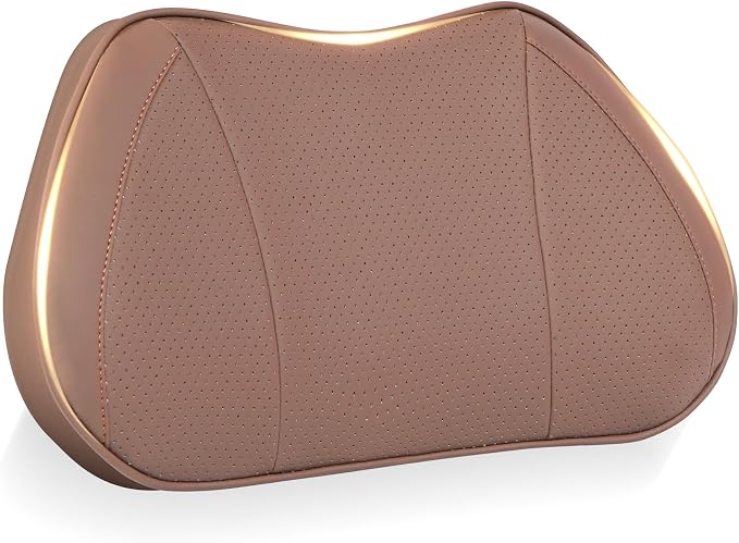 Car Lumbar Support Pillow for Driving Seat, Brown, 1 Pack | Leather Memory Foam Lumbar Cushion for Lower Back Pain Relief, Universal Back Support for Driving, Home & Office Chairs