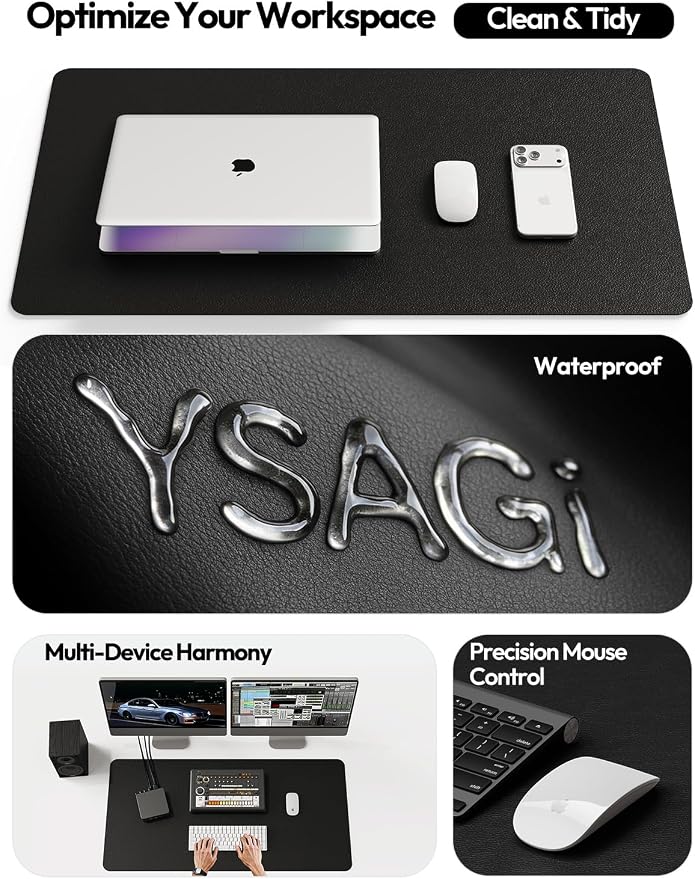 YSAGi Leather Desk Protector, Office Mat, Large Mouse Mat, Non-Slip PU Leather Blotter, Laptop Desk Mat, Waterproof Writing Pad for Office and Home(Black, 40" x 24")