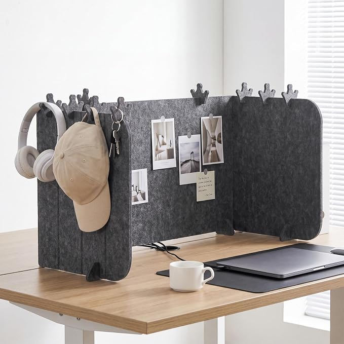 Foldable Felt Desk Privacy Panel 16 x 48 Inches, Acoustic Partition, Noise Reducing Desk Divider, Privacy Table Screen with 4 Bases & 8 Mini Crown Clips for Open Workspace Office Home