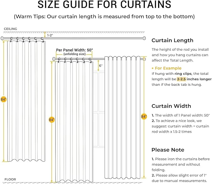 INOVADAY 100% Blackout Curtains for Bedroom, Black Out Curtains 96 Inch Long, Clip Rings Linen Blackout Drapes, Thermal Insulated Room Darkening for Living Room, 2 Panels - Mustard Yellow,W50xL96