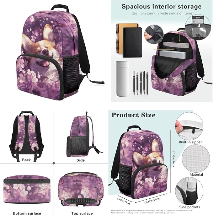 Ystardream Sweet Fox Backpacks for Girls Backpack with Lunch Box Pencil Case Water Bottle Sleeve 4 Pcs Book Bag Elemenatry Preschool Back Packs Schoolbag with Front Pocket for Kids Boys Easy Carry