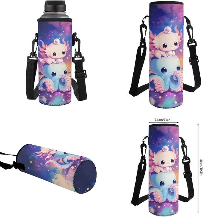 WELLFLYHOM 4 PCS Axolotl School Backpack Set for Girl 6-11, Cute 17 Inch Octopus Backpack with Lunch Box for Kids Back to School, Child Supplies for All Day Use