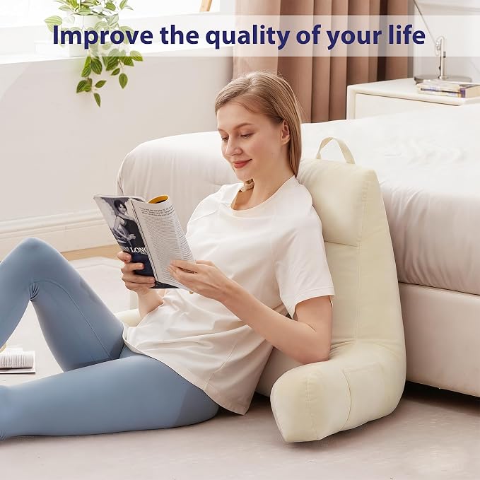 IPYNBAP Back Pillow for Bed Sitting up, Reading Pillow for Sitting in Bed Adult, Back Support Pillow, Memory Foam Sit up Lounge Backrest Pillow with Arms for TV, Couch, Chair, Dorm, 24 Inch, Beige