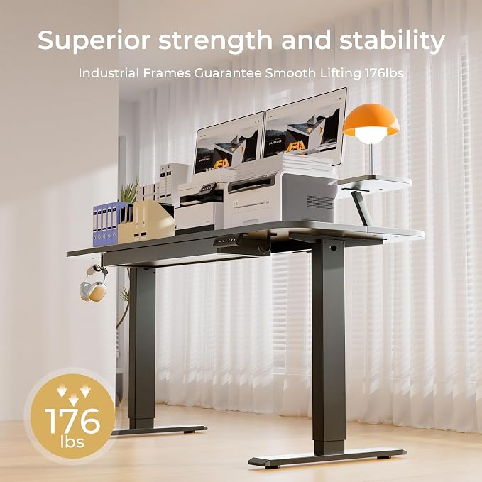 COMHOMA Electric Standing Desk with Drawers, 55 x 24 Inch Sit Stand up Desk with Monitor Stand, Laptop Stand, Height Adjustable Home Office Computer Desks with Memory Preset Controller (Black)
