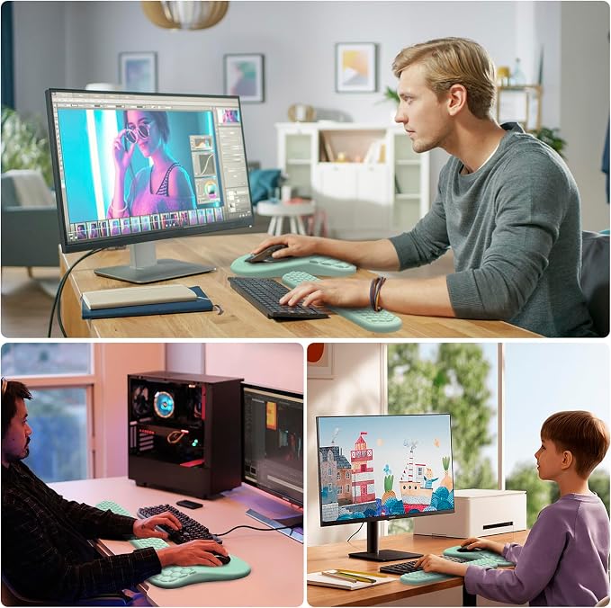 Mouse Pad Wrist Support, Laokiiy 2 in1 Keyboard Wrist Rest+ Ergonomic Mouse Pad, Non-Slip Wrist Rest for Computer Keyboard, Made Easy Typing & Relieve Wrist Pain(Gradient Green)