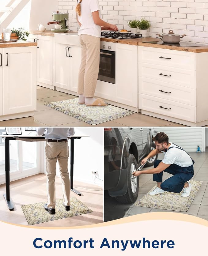 Ophanie Kitchen Mats for Floor,3/4 inch Thick,17x28 Anti Fatigue Cushioned Mat with 99+ Pairs of Anti-Slip Bottom Ridges,Kitchen Rugs,Waterproof,Comfort Ergonomic Standing Mat for Office,Home,Sink