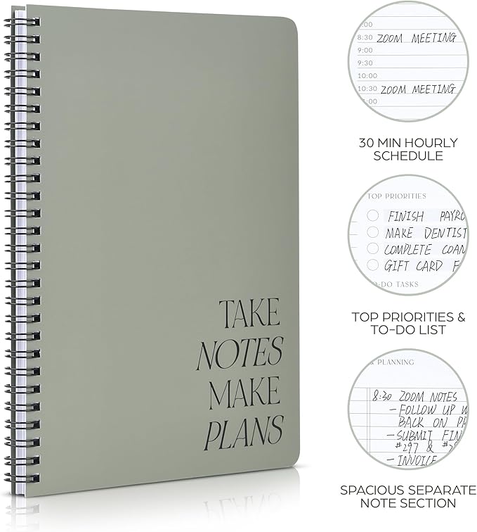Beautiful Daily Planner And Notebook With Hourly Schedule - Aesthetic Spiral To do List Notepad to Easily Organize Your Work Tasks And Appointments - The Perfect Office Supplies For Women