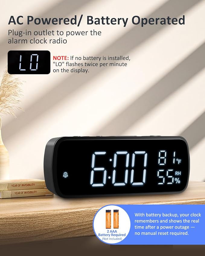 G Keni Digital Alarm Clock with FM Radio for Bedroom | 2 Alarms with Large LED Display,Snooze,USB Charger,Preset, Dimmer,Sleep Timer,Temperature,Relative Humidit,Adjustable Volume