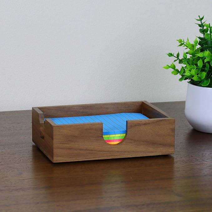 MultiBey Walnut Wood Sticky Notes Holder, 4x6 in Self -Sticky Note Memo Holder, Wooden Notepad Holder Dispenser Desk Supplies Desktop Accessories for Office Home School (L)