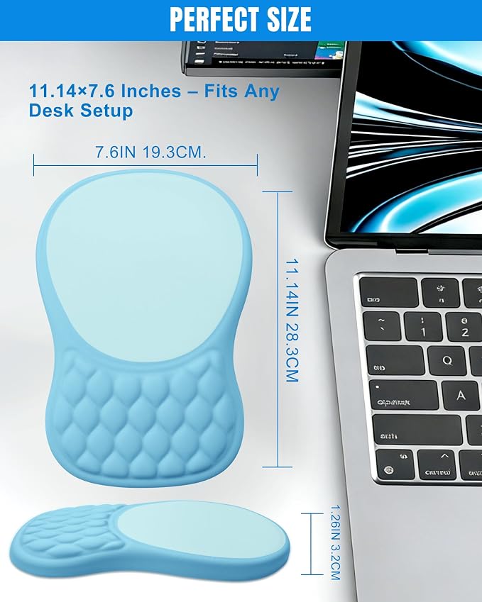 Ergonomic Mouse Pad with Wrist Rest, Slope Design Memory Foam Support, Smooth Lycra Surface, Non-Slip PU Base, Comfortable Mouse Mat for Office, Home, Computer Desk