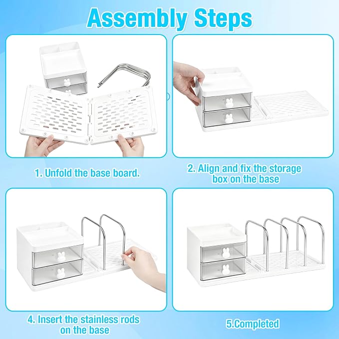 SAYEEC Desk Organizer with File Sorter Detachable Desktop Organizer 4 Sections Adjustable Bookends Plastic Storage Box with 2 Drawers Multi-Functional Pen Pencil Holder File Organizers for Office Home