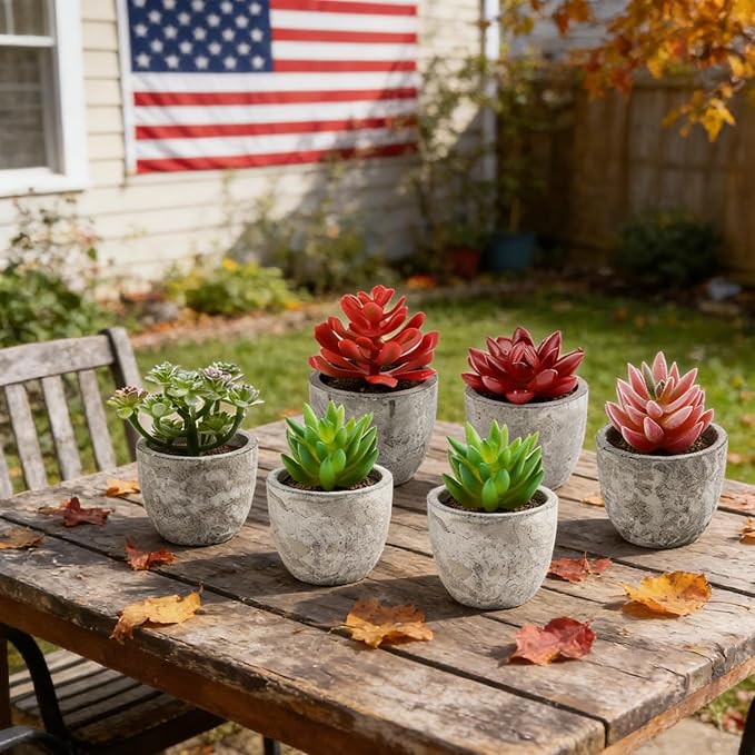 ABAJI Mini 4 Succulents Plants Artificial in Pots Fake Plants for Bedroom Aesthetic Living Room Shelf Bathroom Decor Office Desk Accessories
