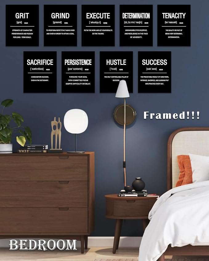 Drsoum Framed Inspirational Office Wall Art Motivational Wall Decor Quotes Encouraging Canvas Posters for Living Room Bedroom Sayings 8” x10” x9 PCS FRAMED