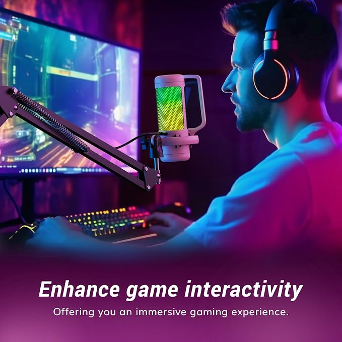 TONOR Gaming Microphone Arm Set, RGB Condenser Mic with Boom Arm, Quick Mute, Adjustable RGB Brightness, Pop Filter, Shock Mount, Gain Control for Streaming, Discord Twitch YouTube,TC310+ Pink