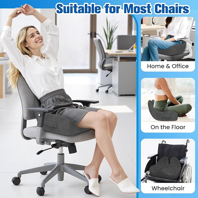 Seat Cushion, Chair Cushions, Memory Foam Office Chair Cushion | Hip & Sciatica & Tailbone Pain Relief, Long Sitting Comfort for Office Chairs/Desk Seats/Wheelchair (Large, Grey)