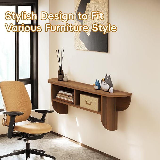 Floating Solid Wood Console Table, 39'' Wall Mounted Narrow Entryway Table with Storage Shelf, Modern Couch Table Small Entry Way Tables for Entryway, Front Hall, Hallway (Walnut, 39.37IN)