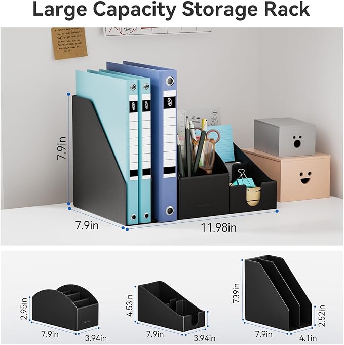 Magnetic Desk Organizer Set - Multifunctional PU Leather Desktop Storage with File Holder, 5-Tier Storage Box, Card and Sticky Note Slots, Office Supplies Accessories for Desk & Workspace