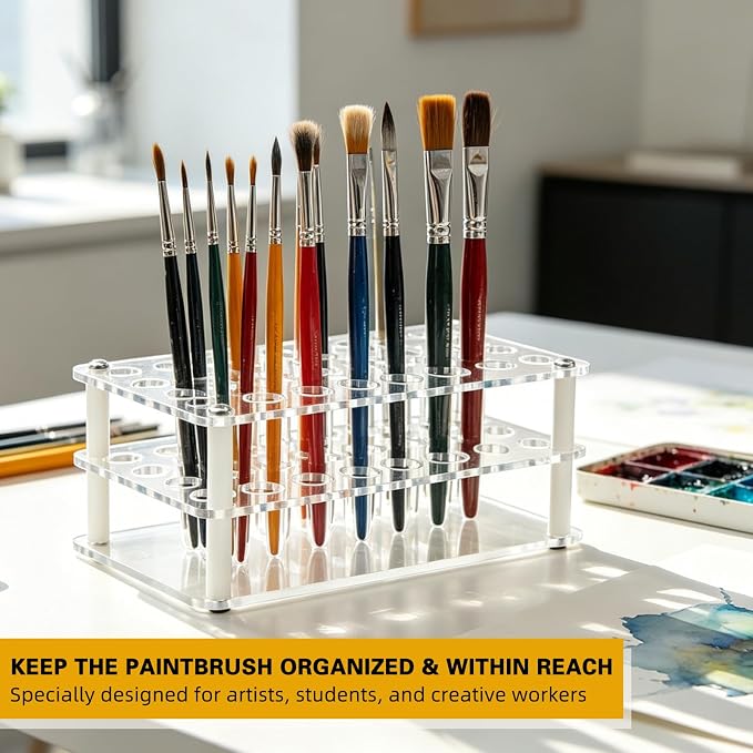 Acrylic Pen Display Holder, 32-Slots Pencil Display Stand Clear Paint Brush Holder Rack Organizer for Pens Pencils Artist (32)