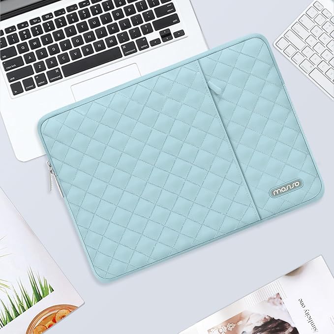 MOSISO Laptop Case 16 inch, 15-15.6 inch Laptop Sleeve Compatible with MacBook Pro 16, HP Dell Acer ASUS Lenovo Notebook, Square Quilted Vertical Computer Bag with Pocket&Small Case, Ice Blue