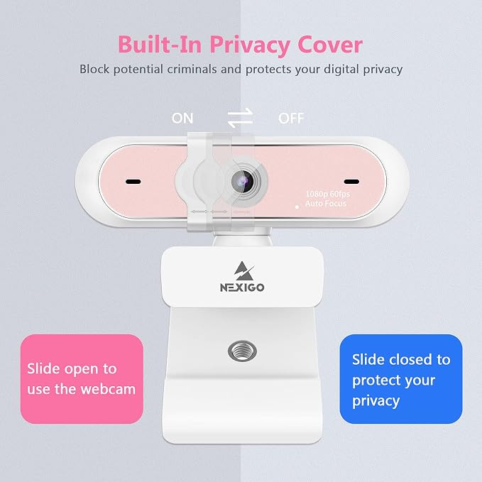 NexiGo 60FPS 1080P Webcam Kits, N660P FHD USB Web Camera with Privacy Cover and Dual Microphones, Upgraded Video Conference Lighting, Lightweight Mini Tripod, for Zoom/Skype/Teams, Pink