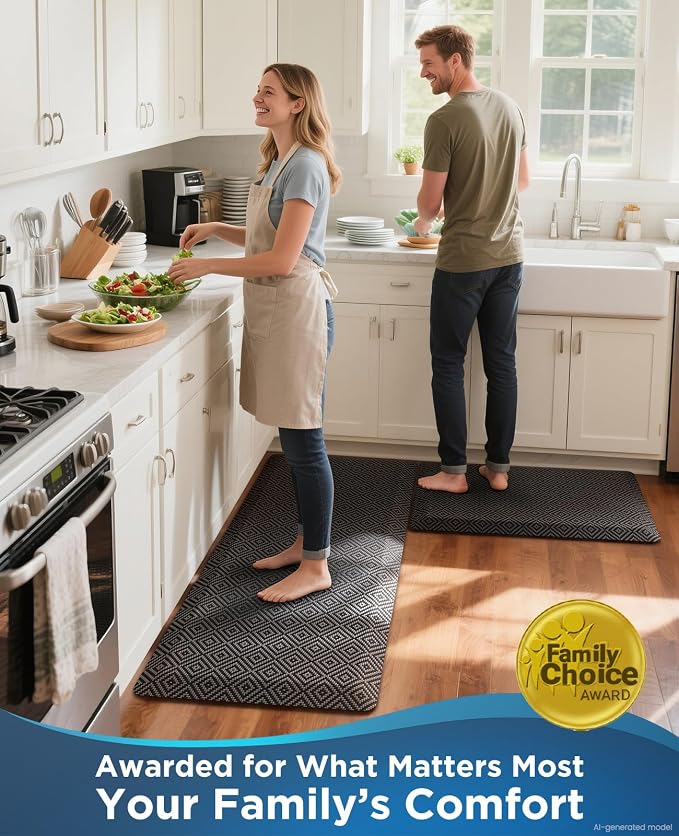 Ophanie Kitchen Mats for Floor,3/4 inch Thick,20x39 Anti Fatigue Cushioned Mat with 99+ Pairs of Anti-Slip Bottom Ridges,Kitchen Rugs,Waterproof,Comfort Ergonomic Standing Mat for Office,Home,Sink