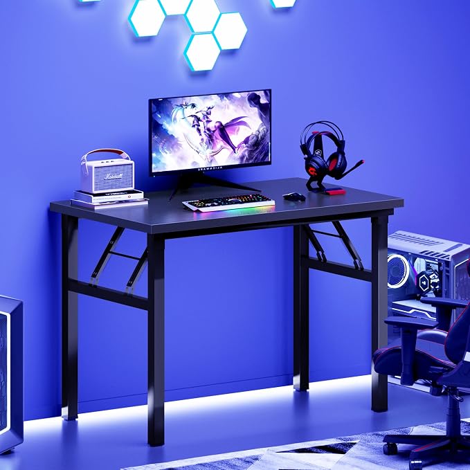 sogesfurniture 31.5 inches Foldable Computer Desk, Small No Assembly Sturdy Laptop Workstation for Home Office, Modern Portable Folding Study Table Writing Gaming Desk for Small Spaces, Black