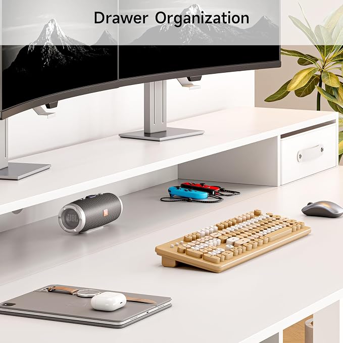 ONBRILL Standing Desk with Drawers, 63x24 Inch Electric Stand Up Desk with 3 Drawers and Open Storage Shelf, Adjustable Height 28-46 Inches for Home and Computer Workstation, White