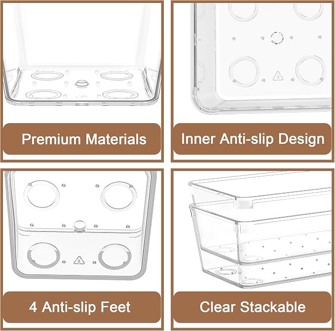 14Pack Desk Clear Drawer Organizers 6"*9" | makeup acrylic drawer trays for vanity, bathroom, office, nightstand, junk, kitchen, Versatile plastic divider storage bins