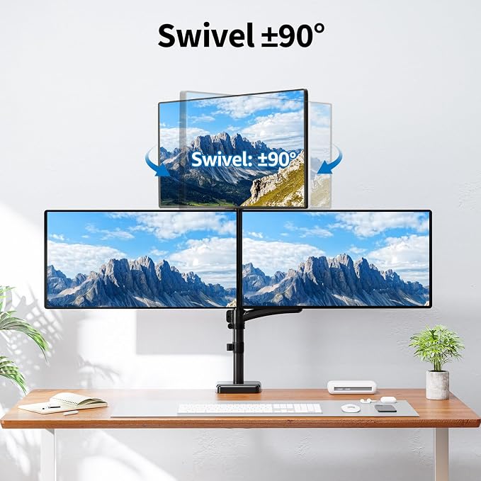 Triple Monitor Mount Fits Max 32" Computer Screen, Holds up to 17.6lbs Each Arm, 3 Monitor Desk Mount, Triple Stand with Tilt Swivel Rotation, VESA Mount 75/100mm
