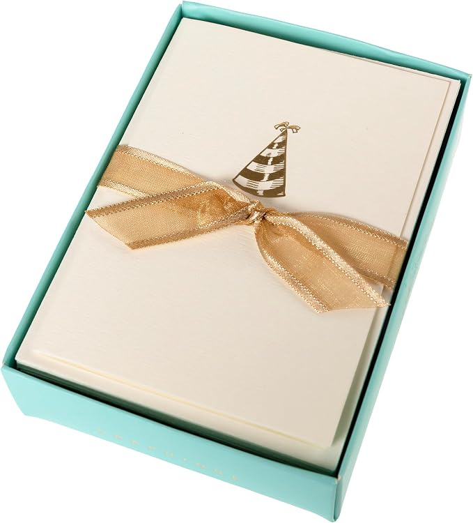 Graphique Party Hat Birthday Cards, Pack of 10 Cards with Envelopes, Bday Greetings, Blank Inside, Gold Foil Embossing, La Petite Press Collection Boxed Set, 3.25" x 4.75"