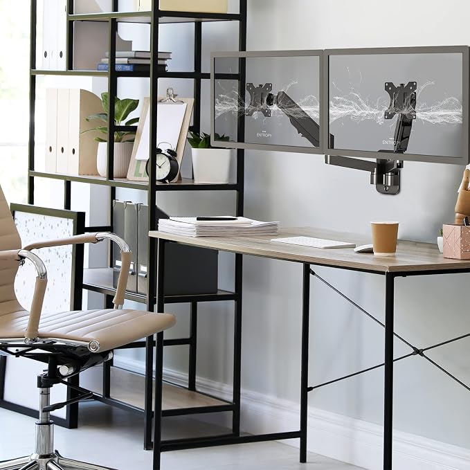 UPGRAVITY Dual Monitor Wall Mount, Double Monitor Wall Stand for Two 17-32 inch Flat Computer Screens, Height Adjustable Gas Spring Mounted Bracket Arms Hold up to 17.6lbs, VESA 75/100