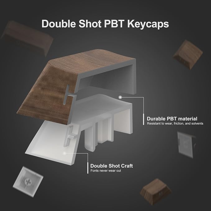 dagaladoo Doubleshot PBT keycaps 60 75 100 Percent,Brown Key caps Shine Through,Side Print Custom Keycap,Cherry Profile Keyboard caps for Machine Keyboard(Walnut Textures)