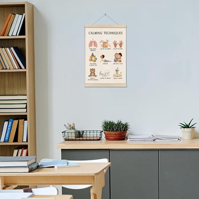 DOI-LANEE Mental Health Posters Hanger Frame, Educational Boho Classroom Poster 16x12 Inch, Calming Corner Wall Art, Therapy Office Decor, Homeschool Decoration, Calming Techniques Hanging Frame