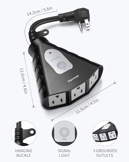Syantek Outdoor WiFi Outlet, Outdoor Plug with 3 Ground Outlets, Compatible with Amazon Alexa, Google Assistant, Remote Control Outdoor Light Timer Outlet Waterproof, FCC Certified