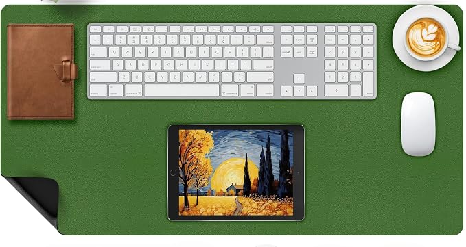 Green Leather Desk Mat, Dual-Side Use Desk Matt for Desktop, Waterproof Computer Mats for Office/Study/Home
