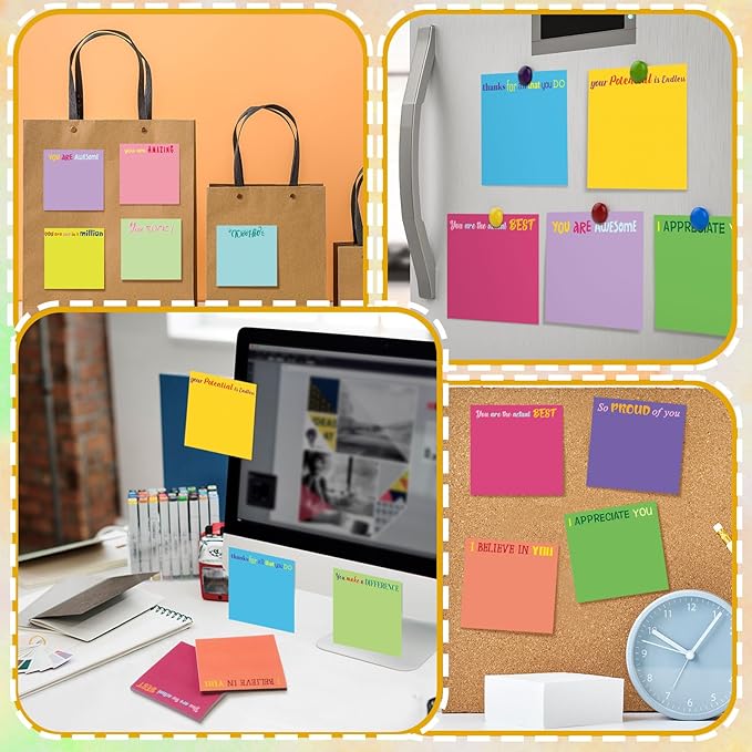 Yinder 24 Pcs Inspirational Sticky Notes Thank You Gift Motivational Sticky Note Pad Employee Appreciation Gift Bulk for Staff Coworker Teacher Nurse Office Groups 3 x 3'' (Thank You,Classic Color)