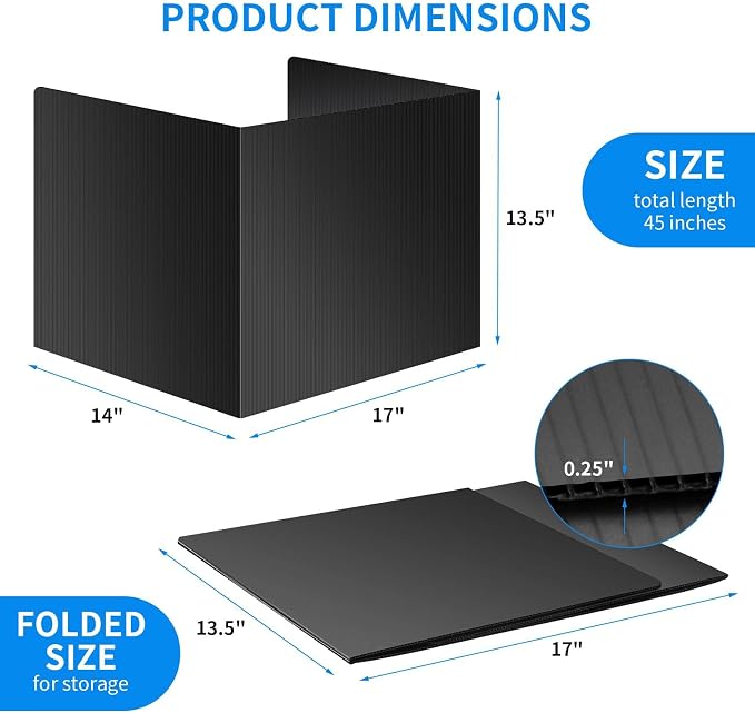Black 30-Pack Desk Dividers for Students, Waterproof Durable Plastic Study Carrel Dividers, Easy to Clean, Privacy Classroom Shield Folder Boards for Student Desk Test