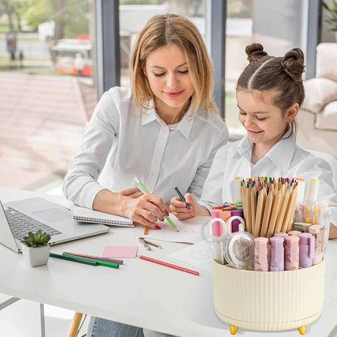 Camelmother 360°Rotating Pen&Pencil Holder For Desk With 5Slots Cute Office | Spacious Beautiful & Durable For Teachers Students Workers Easy Storage for Pens Stationery