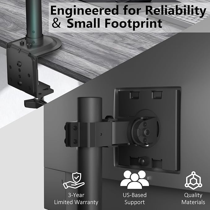 WALI Heavy Duty Single Monitor Arm Desk Mount for 13-49 Inch Screens, Ultrawide Monitor Stand with Full Motion Tilt, Swivel, Rotation, Holds up to 44 lbs, C-Clamp Mount for VESA 75/100mm,(M001S)