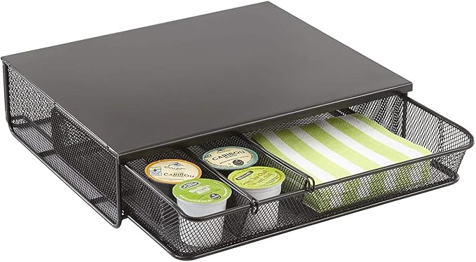 Safco Coffee and Sugar Organizer 3274BL Hospitality Tray, Home, Office, & Hotel, 1 Drawer, Black, 12"W x 11"D x 3 ¼"H