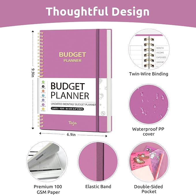 Budget Planner - Monthly Budget Book with Expense Tracker Notebook, Undated Bill Organizer & Finance Planner to Take Control of Your Money, Account Book to Manage Your Finances-Purple