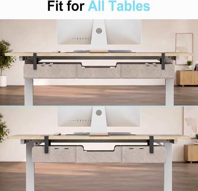 No-Drill Under Standing Desk Cable Management,31.5" L,Beige | Upgraded 0.25" Heavy-Duty Felt Cable Organizer,Desk Wire Management Tray with Clamp or Screw Mount, for Home Or Office