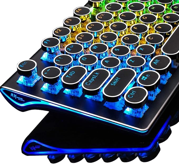 RK ROYAL KLUDGE S108 Typewriter Style Mechanical Gaming Keyboard with RGB Backlit, Wired PC Game Keyboard Full Size with Detachable Wrist Rest and Number Pad, Retro Round Keycaps, Red Switches Black