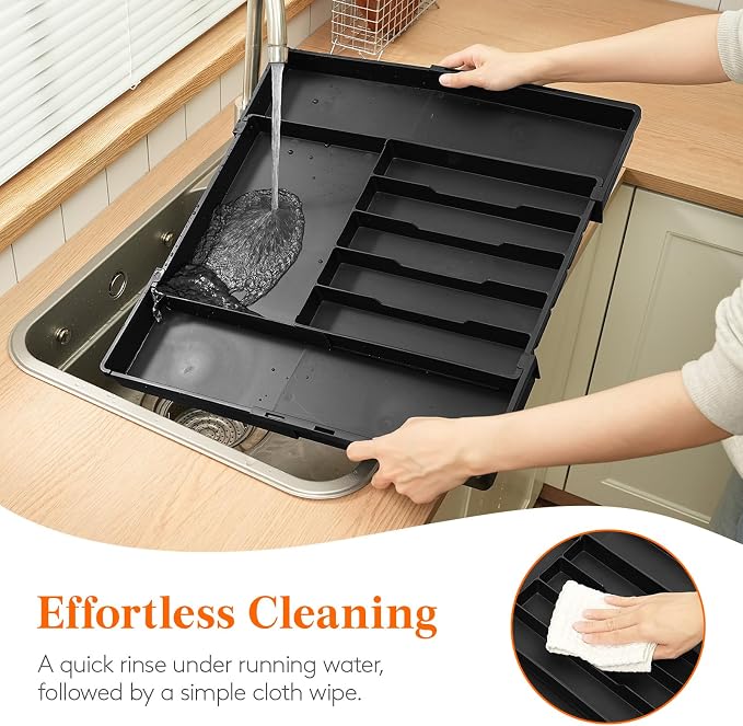 Lifewit Silverware Drawer Organizer, Expandable Utensil Tray for Kitchen, BPA Free Flatware and Cutlery Holder, Adjustable Plastic Storage for Spoons Forks Knives, 5-8 Slots, Black