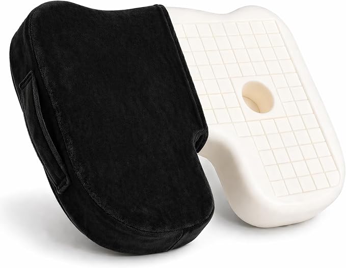Cushy Tushy Premium Seat Cushion with Moveable Holes, Customizable Foam – Relief for Lower Back, Sciatic, & Tailbone Pain – Perfect for Driving, Home & Office – Black Fabric Cover