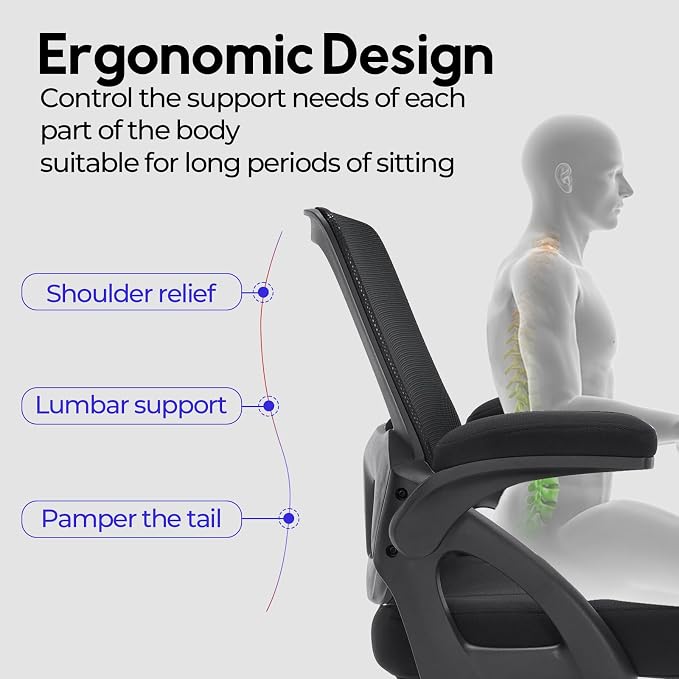 Big and Tall Office Chair 500BLS for Heavy People Mesh Wide Office Chair Heavy Duty Office Chairs with Flip-up Armrests Computer Desk Chair Black